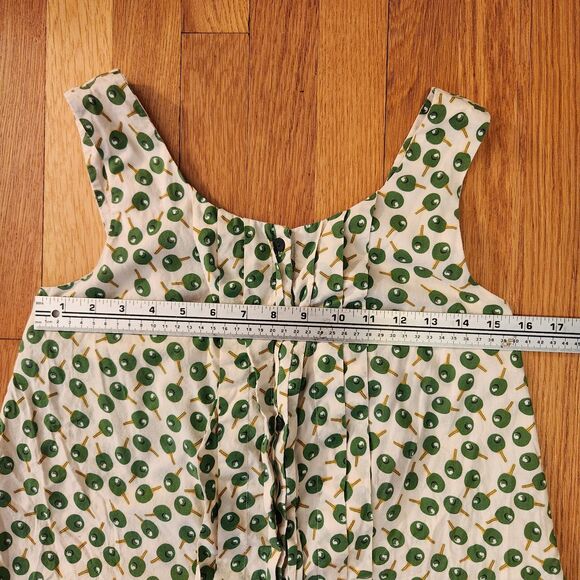 Anthropologie Postmark Green Ping Pong/Olives Summer Cotton Blouse Ruffles, Sz 4 - Picture 6 of 7